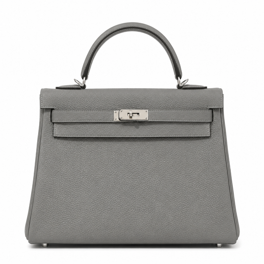 Sac ALYA Garda gris perle en cuir grainé avec finitions argent – Lana Paris