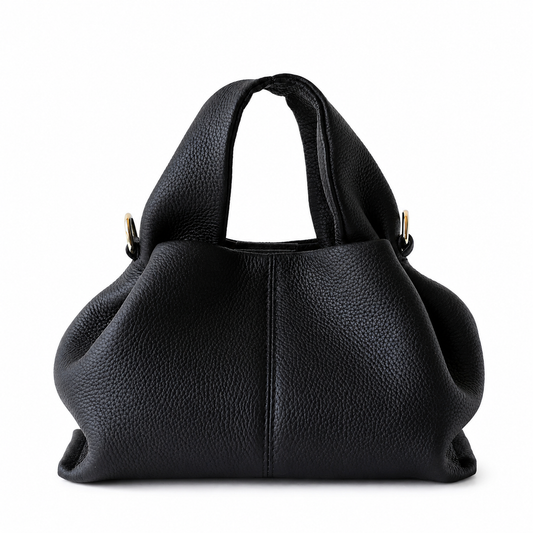 Sac à main femme noir Louisa Marie en cuir véritable avec finitions dorées élégantes – Lana Paris