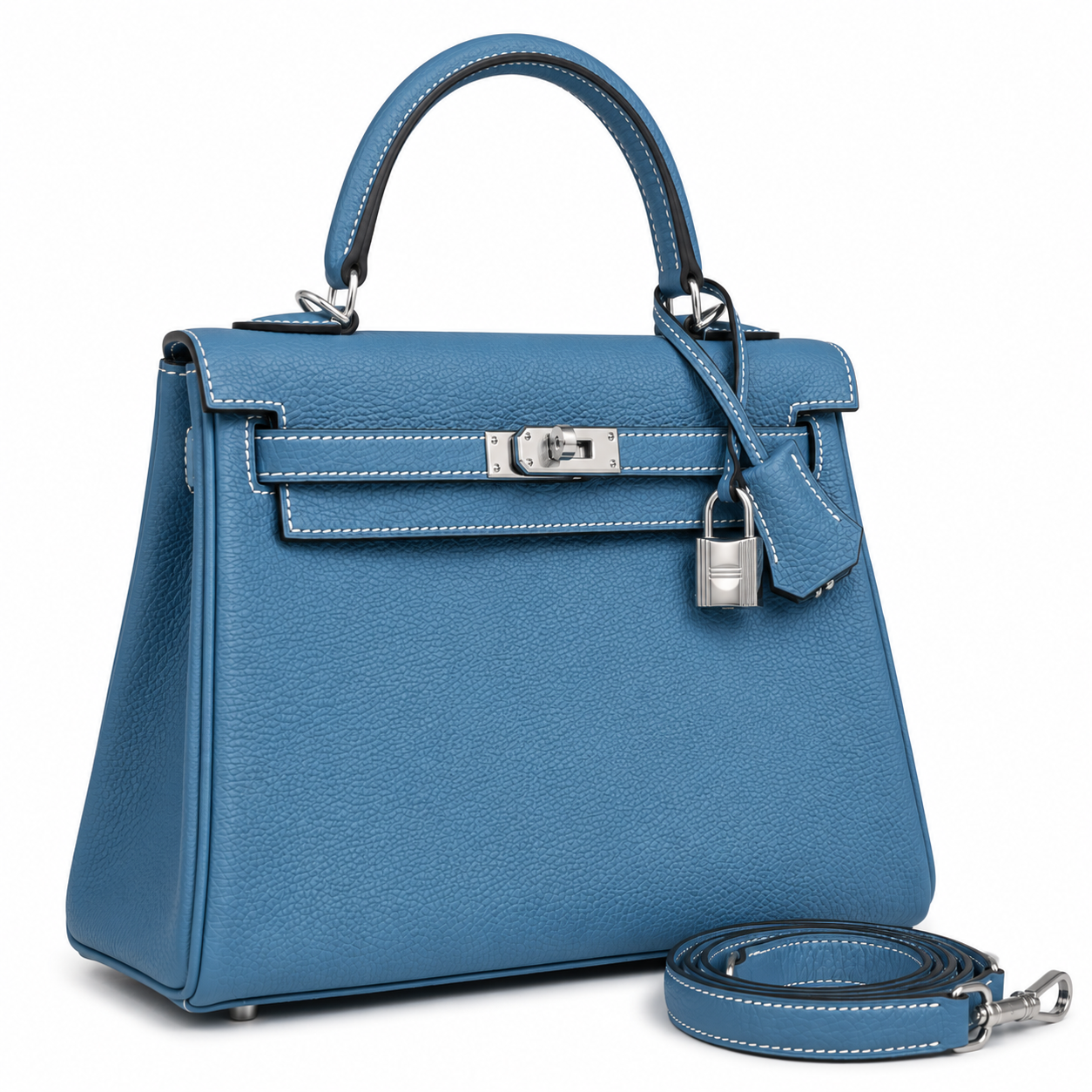 Sac à main ALYA Azzurra bleu en cuir élégant avec finitions métalliques dorées – LANA PARIS