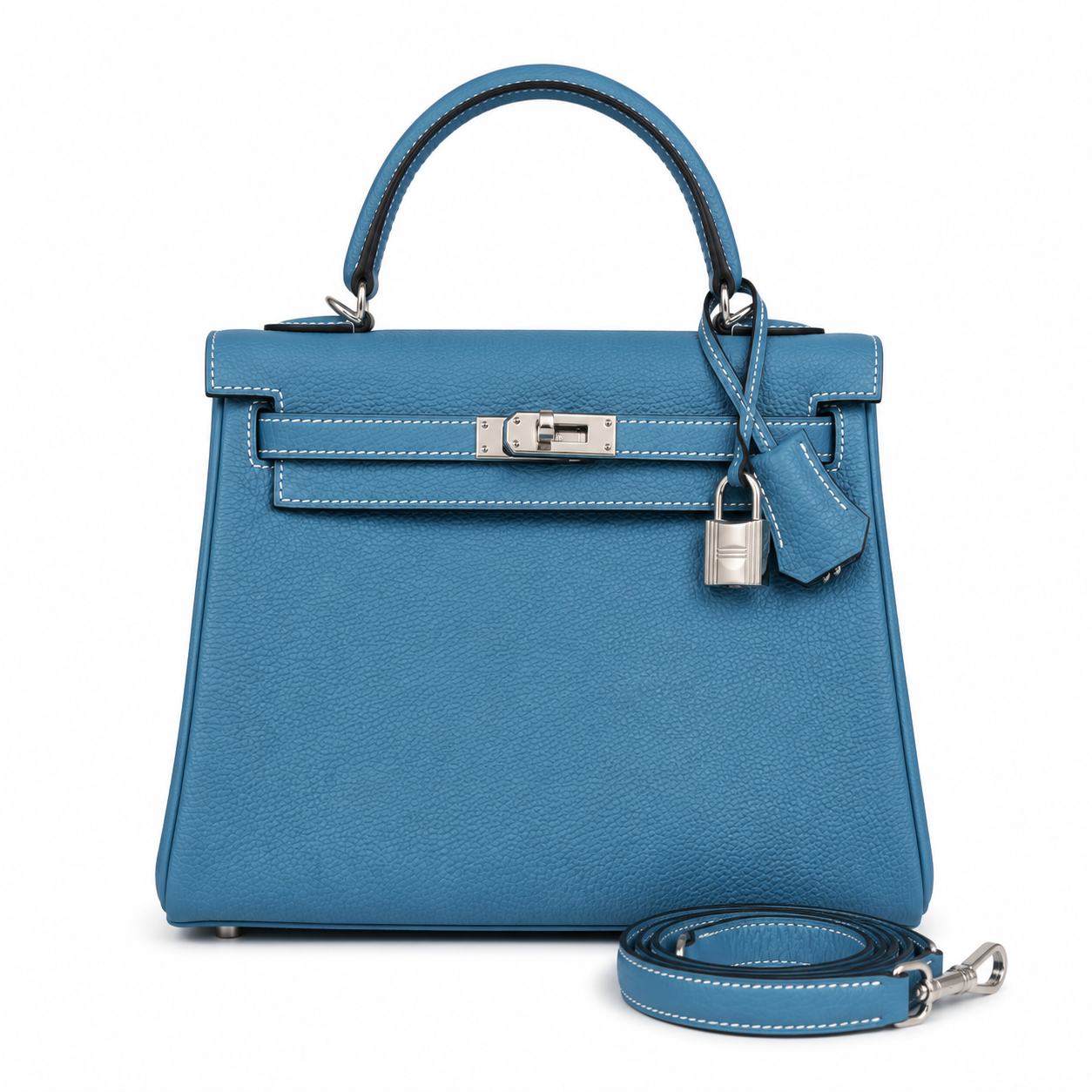 Sac à main ALYA Azzurra bleu en cuir élégant avec finitions métalliques dorées – LANA PARIS