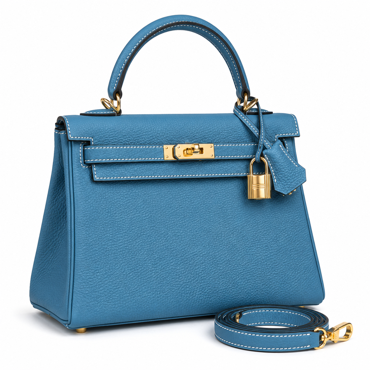 Sac à main ALYA Azzurra bleu en cuir élégant avec finitions métalliques dorées – LANA PARIS