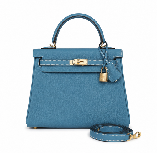 Sac à main ALYA Azzurra bleu en cuir élégant avec finitions métalliques dorées – LANA PARIS