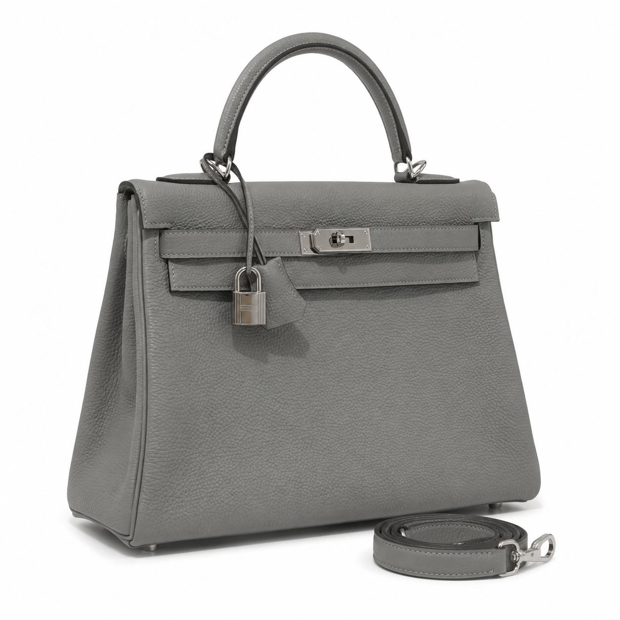Sac ALYA Garda gris perle en cuir grainé avec finitions argent – Lana Paris