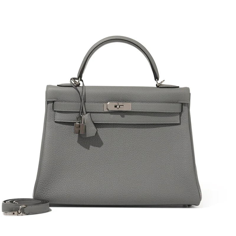 Sac ALYA Garda gris perle en cuir grainé avec finitions argent – Lana Paris