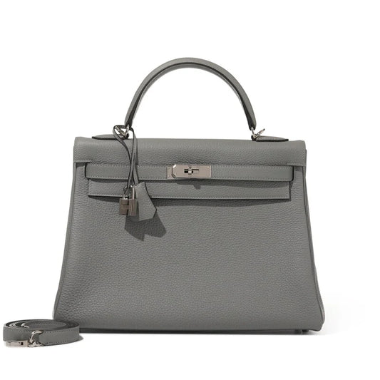 Sac ALYA Garda gris perle en cuir grainé avec finitions argent – Lana Paris