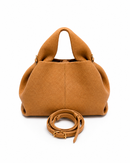 Sac à main femme camel Louisa Marie en cuir véritable avec détails dorés raffinés – Lana Paris