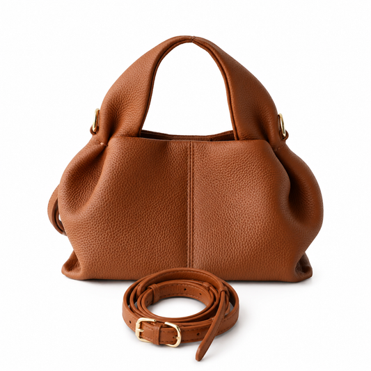 Sac à main femme moka Louisa Marie en cuir véritable avec détails dorés raffinés – Lana Paris