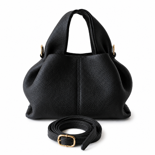 Sac à main femme noir Louisa Marie en cuir véritable texturé avec finitions dorées – Lana Paris