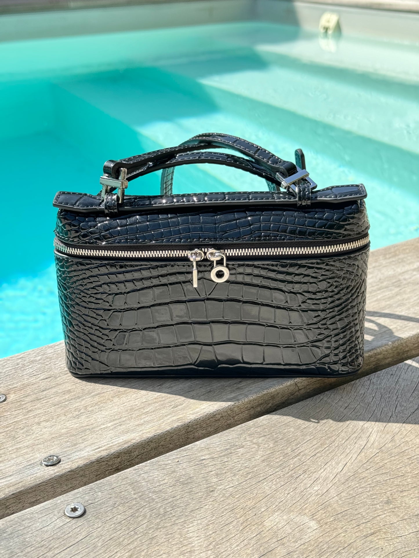 Sac vanity noir effet croco femme ALMA OBSIDIAN Lana Paris