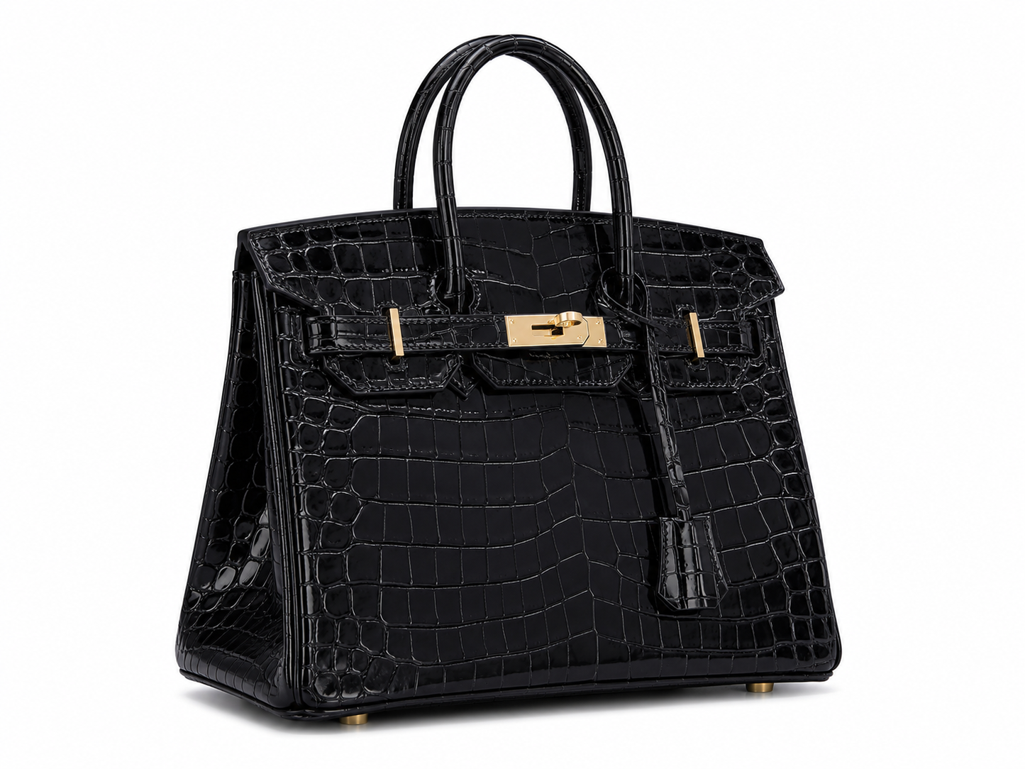 Sac VÉRA Como coloris Onyx en finition croco noir brillant avec détails dorés – Lana Paris