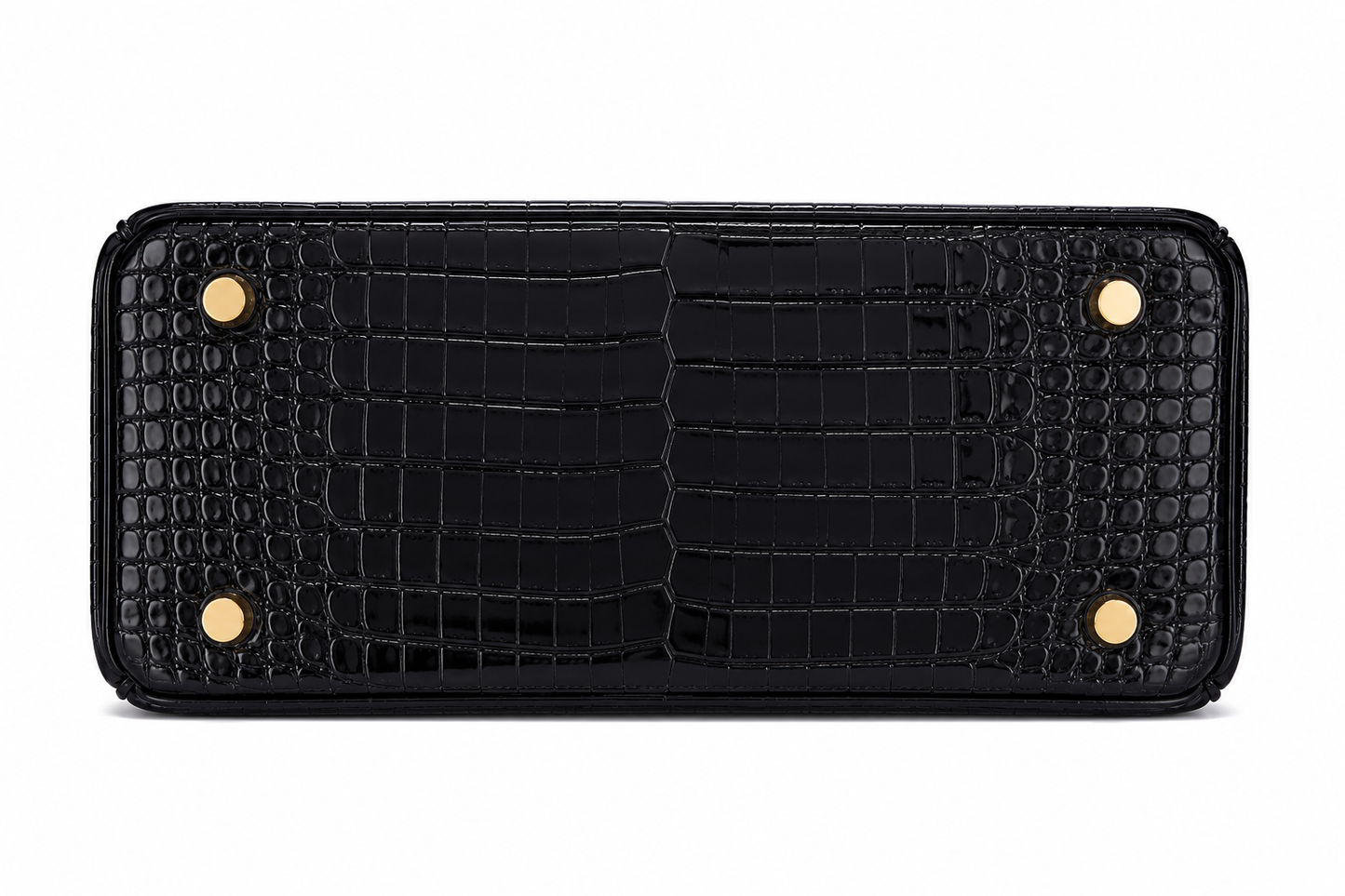 Sac VÉRA Como coloris Onyx en finition croco noir brillant avec détails dorés – Lana Paris