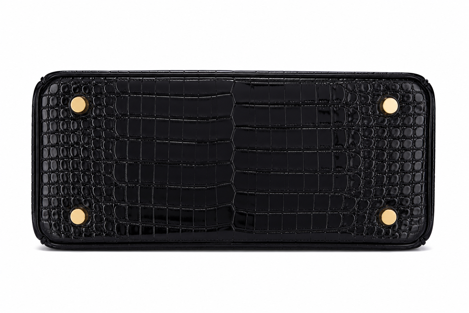 Sac VÉRA Como coloris Onyx en finition croco noir brillant avec détails dorés – Lana Paris