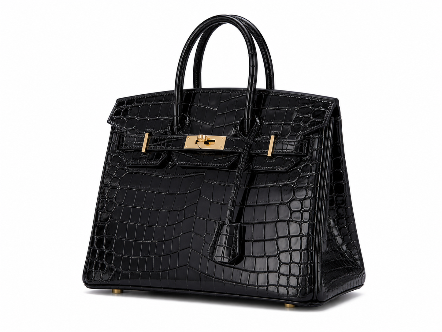Sac VÉRA Como coloris Onyx en finition croco noir brillant avec détails dorés – Lana Paris