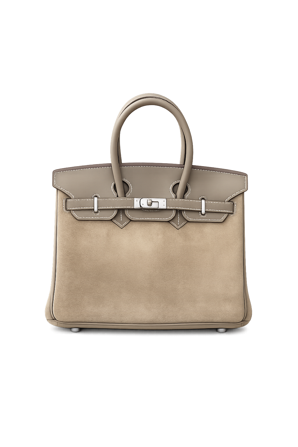 Sac VÉRA Cortina en daim taupe et cuir véritable avec finitions argentées – Lana Paris